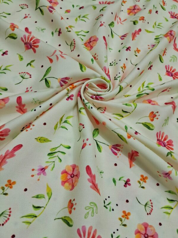 Watercolor floral light yellow cream base print rayon 44"