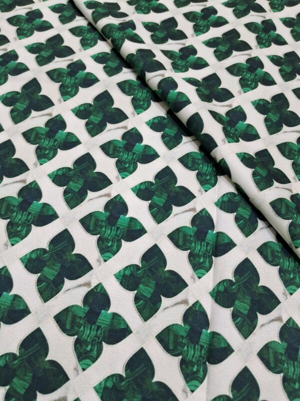 Emerald colour geometric print rayon 44"