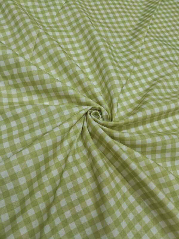 Light green gingham design digital print cotton blend fabric 36"