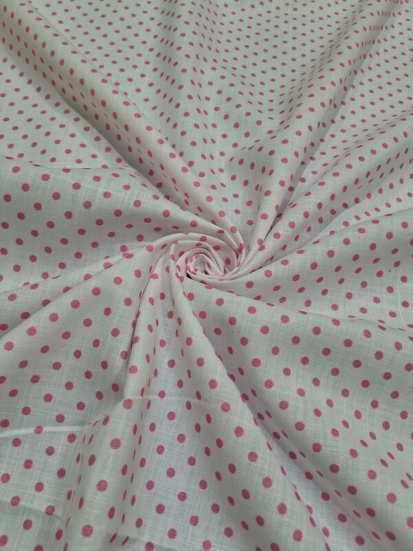 Pink dots with white base digital print cotton blend fabric 36"