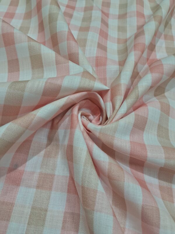 Pink and brown cheackered digital print cotton blend fabric 36"