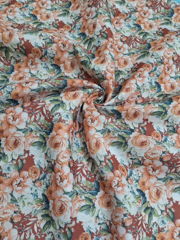 Dusty rose bunch design digital print cotton blend fabric 36"