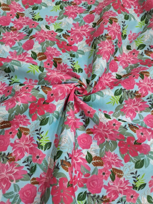 Multi floral pink roses design digital print cotton blend fabric 36"