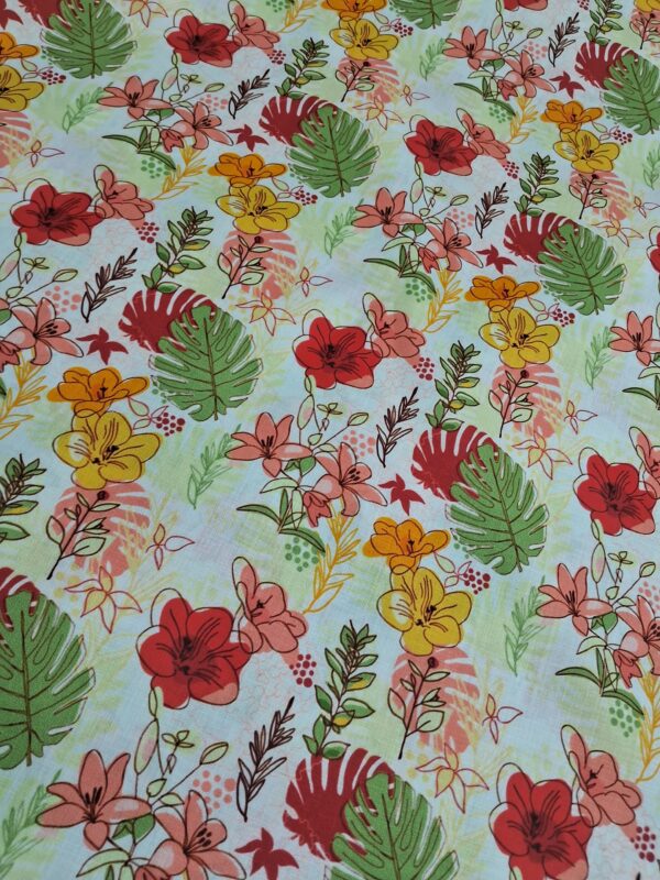 Tropical leaf floral design digital print cotton blend fabric 36"