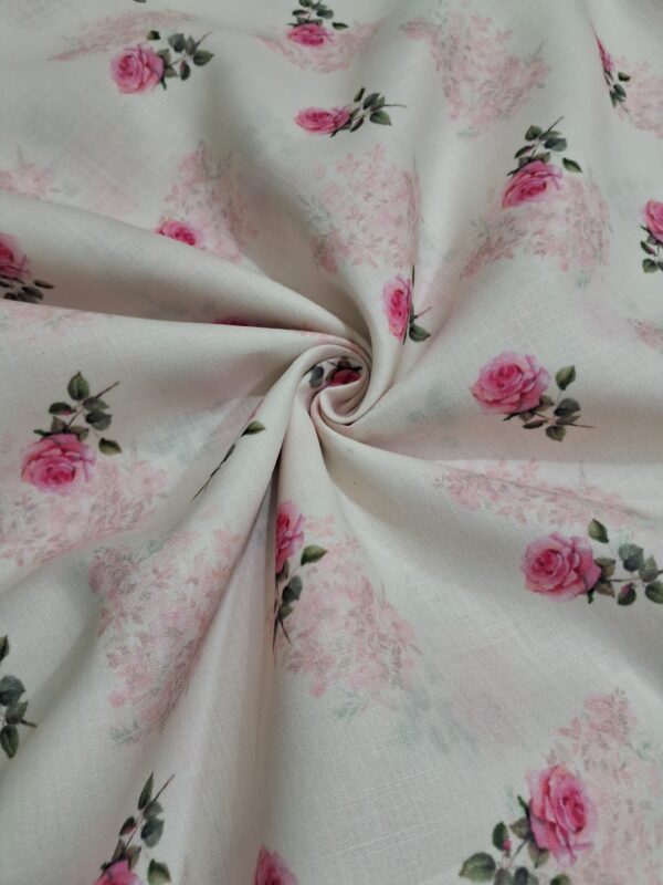 Single pink rose digital print cotton blend fabric 36"