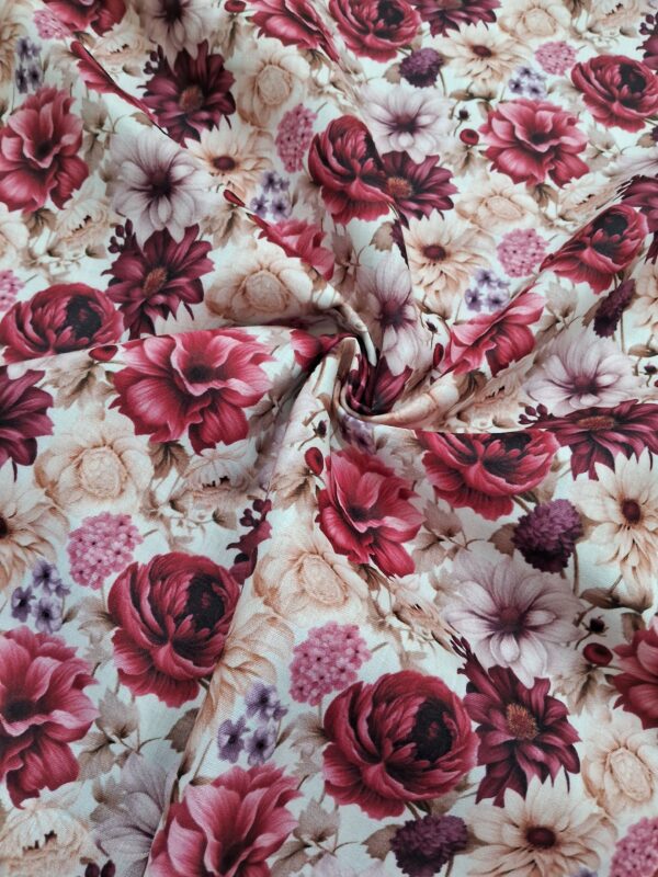 Maroon floral design digital print cotton blend fabric 36"