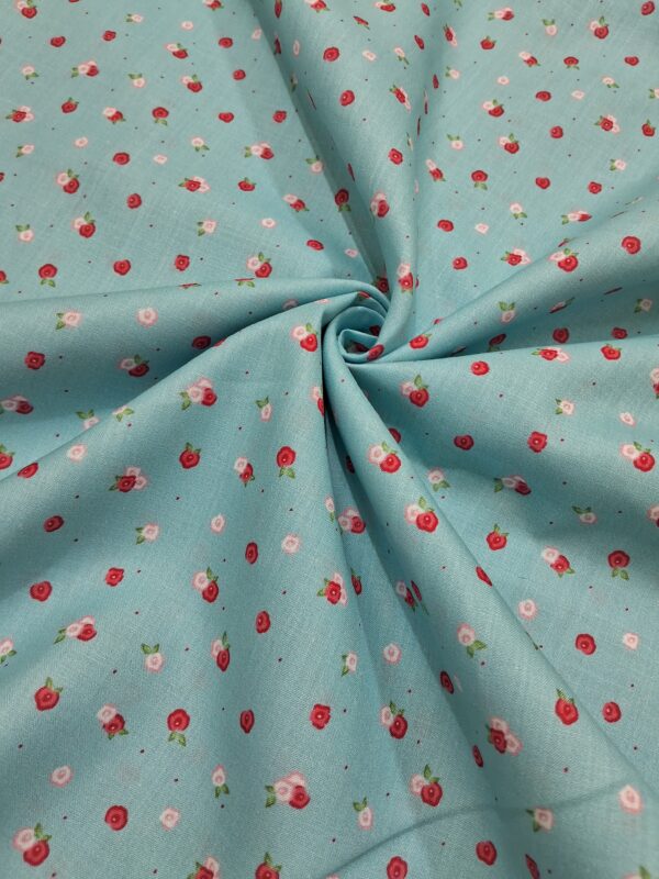 Dainty floral red and white digital print cotton blend fabric 36"