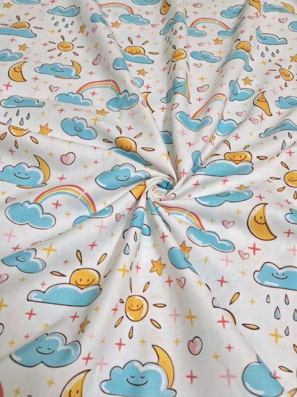 Cloud and sun design digital print cotton blend fabric 36"
