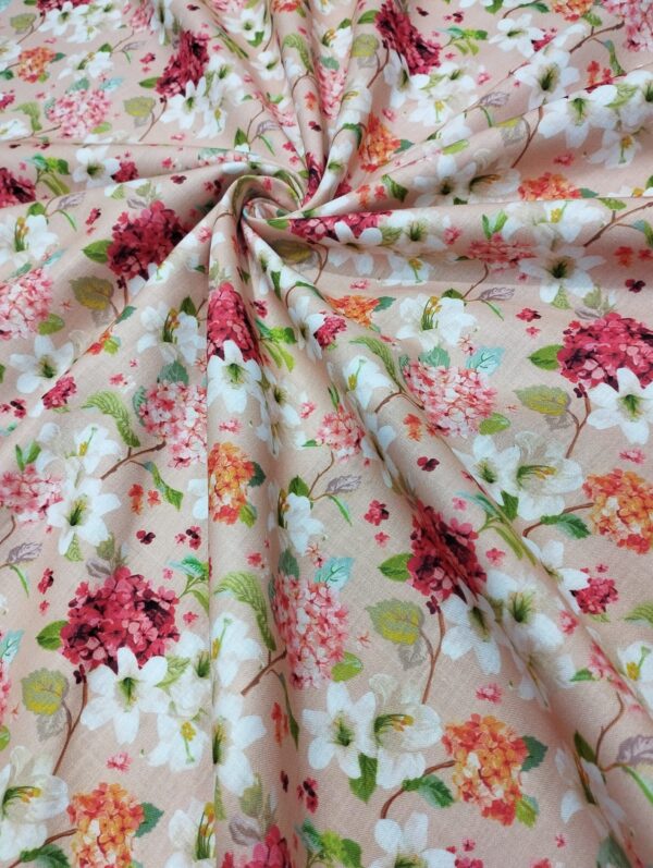 Peachy base floral design digital print cotton blend fabric 36"
