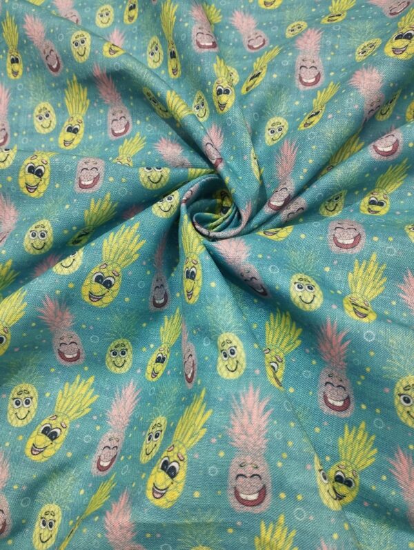 Quirky pineapple design digital print cotton blend fabric 36"
