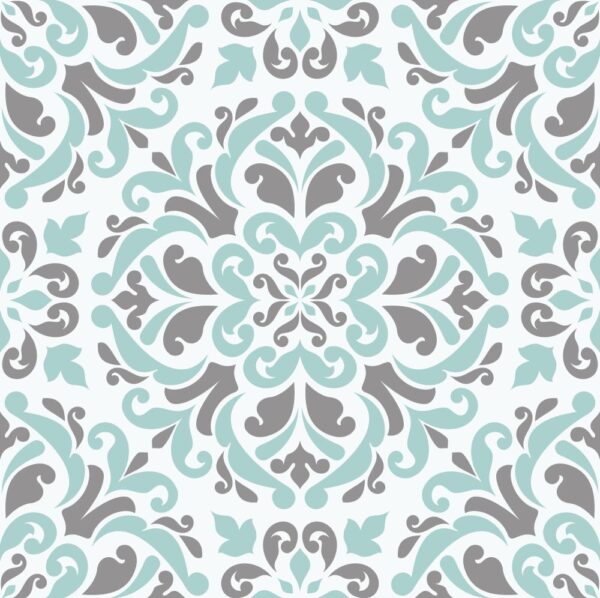 Vintage Style Scrollwork Pattern in Aqua and Gray customizable